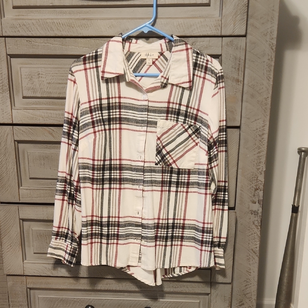 Style & Co. Women's Plaid Button Down Shirt - Red, Black, White